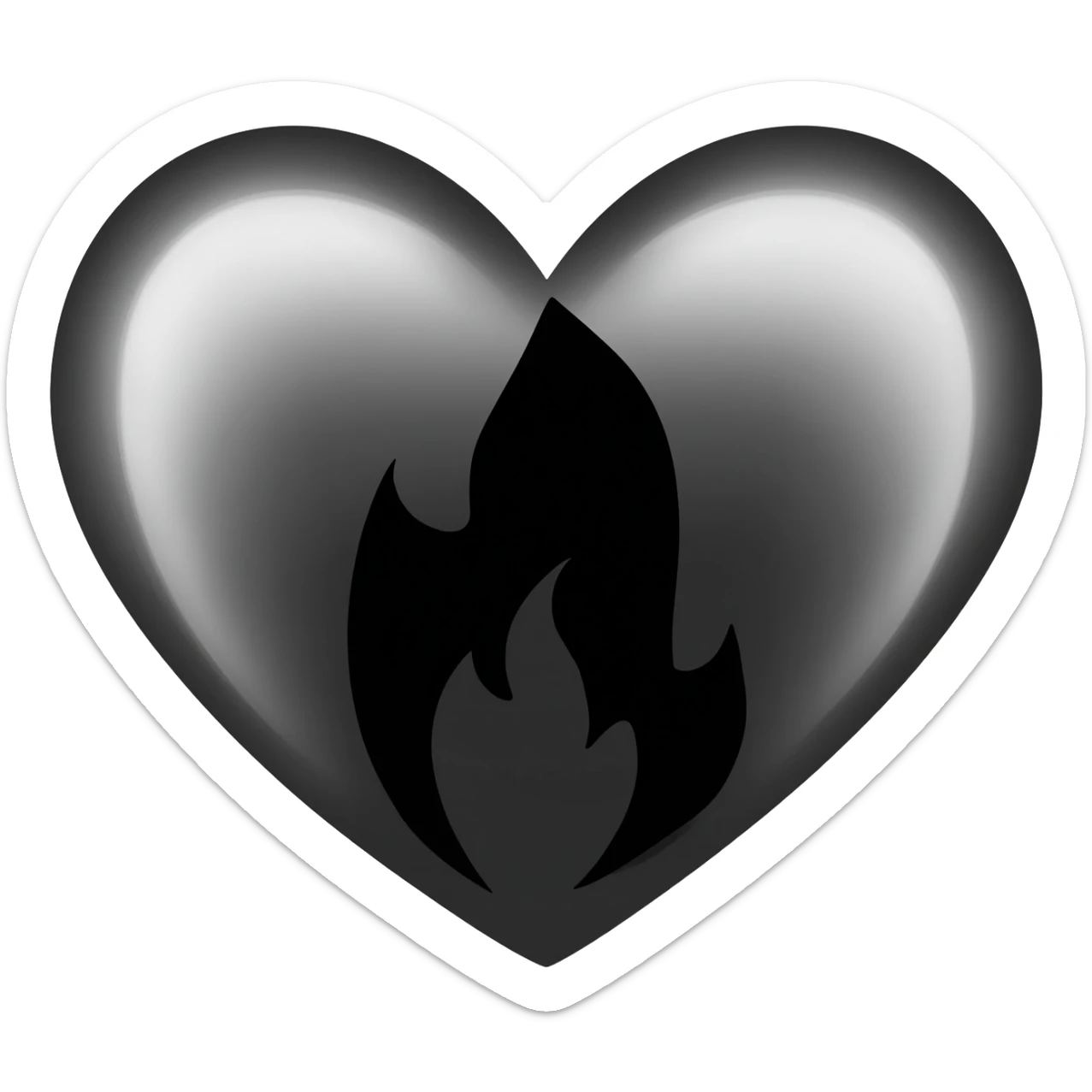 generate a black heart with a black flame HD sticker
