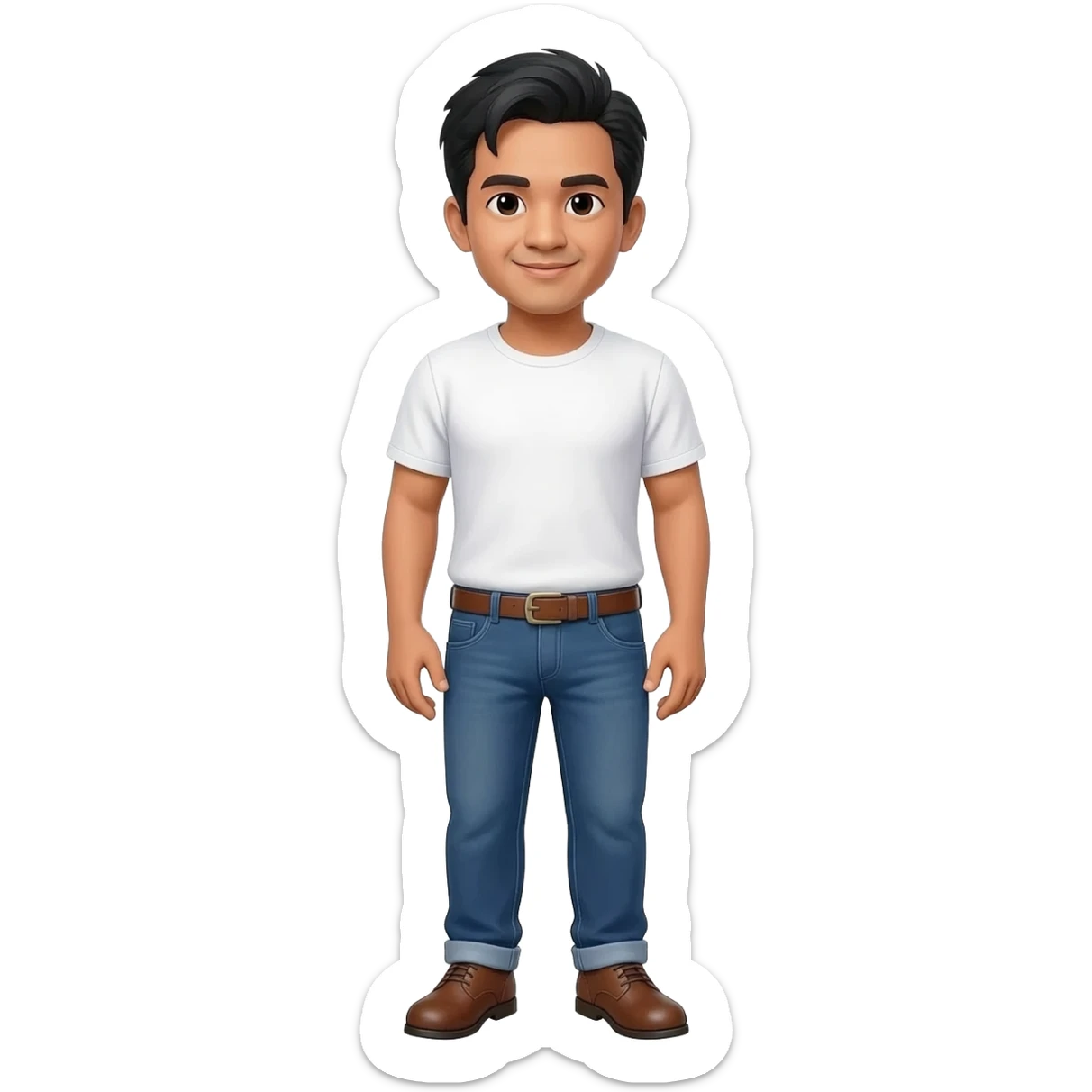 Filipino man white tshirt and denim blue pants and brown shoes  sticker