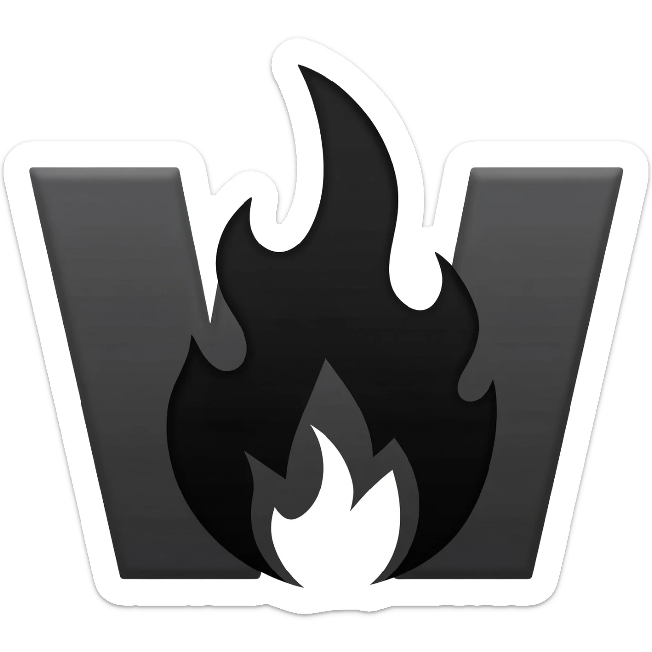 generate a black W letter with a black flame sticker