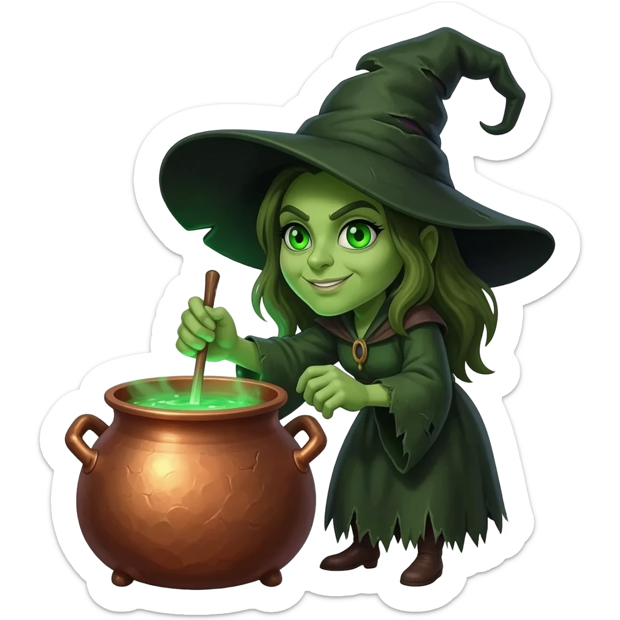 green witch cooking potion sticker