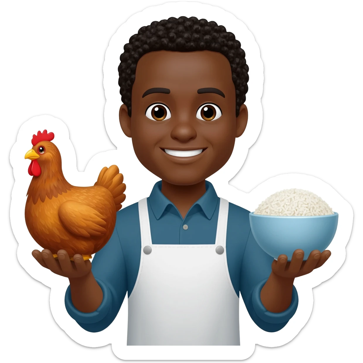 a black guy with chicken in this left hand and a rice in this other sticker