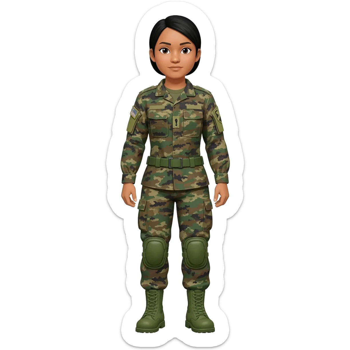 Filipino female army soldier bdu camo with green combat boots without plate carrier and without wear belt without knee pads long sleeve sticker