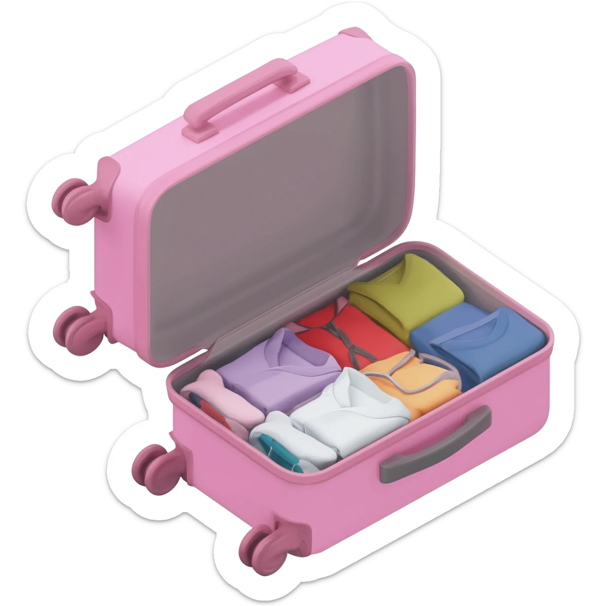 pastel pink suitcase full of clothes from a 45 degree angle sticker