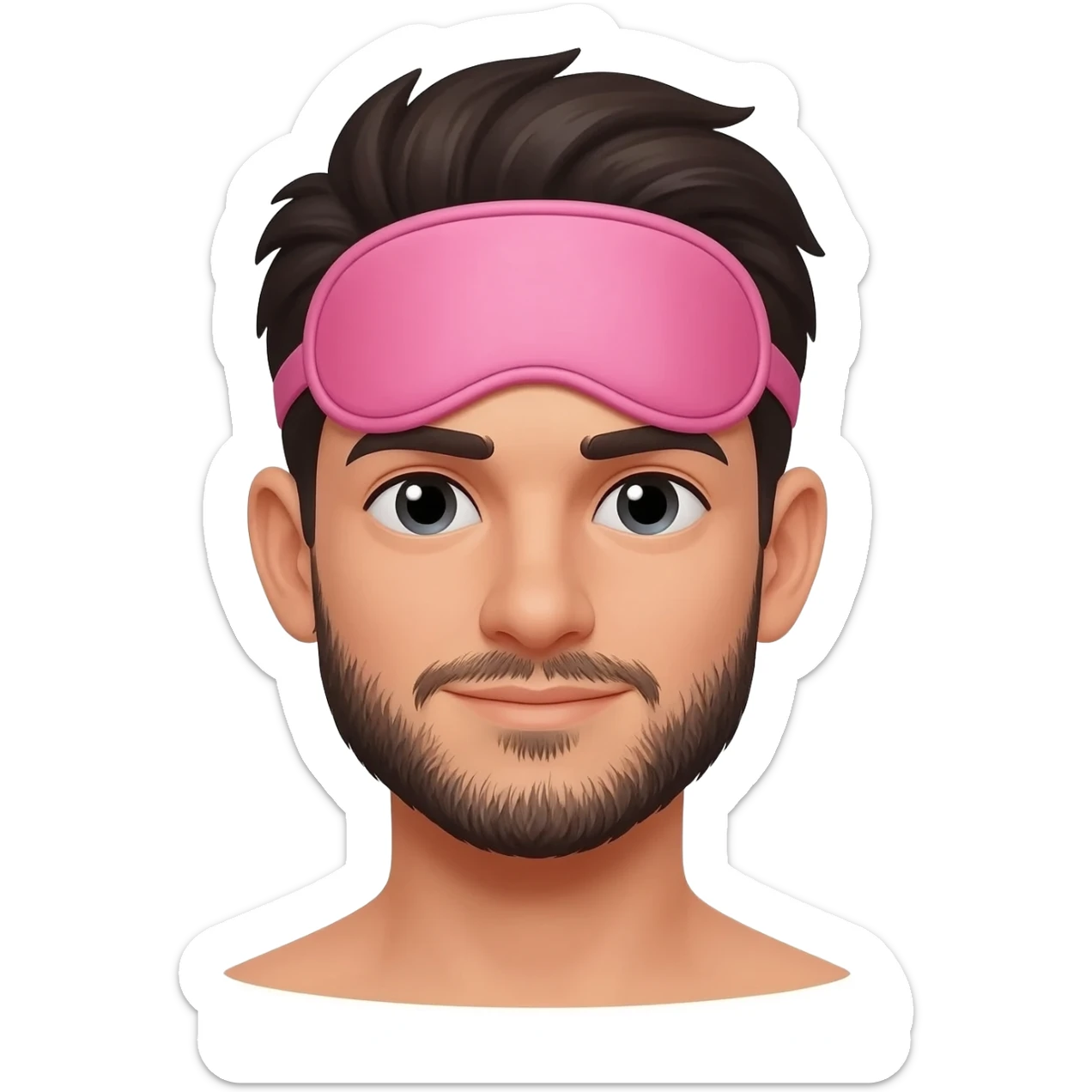 Sleep eye mask pink on man with dark hair and goatee sticker