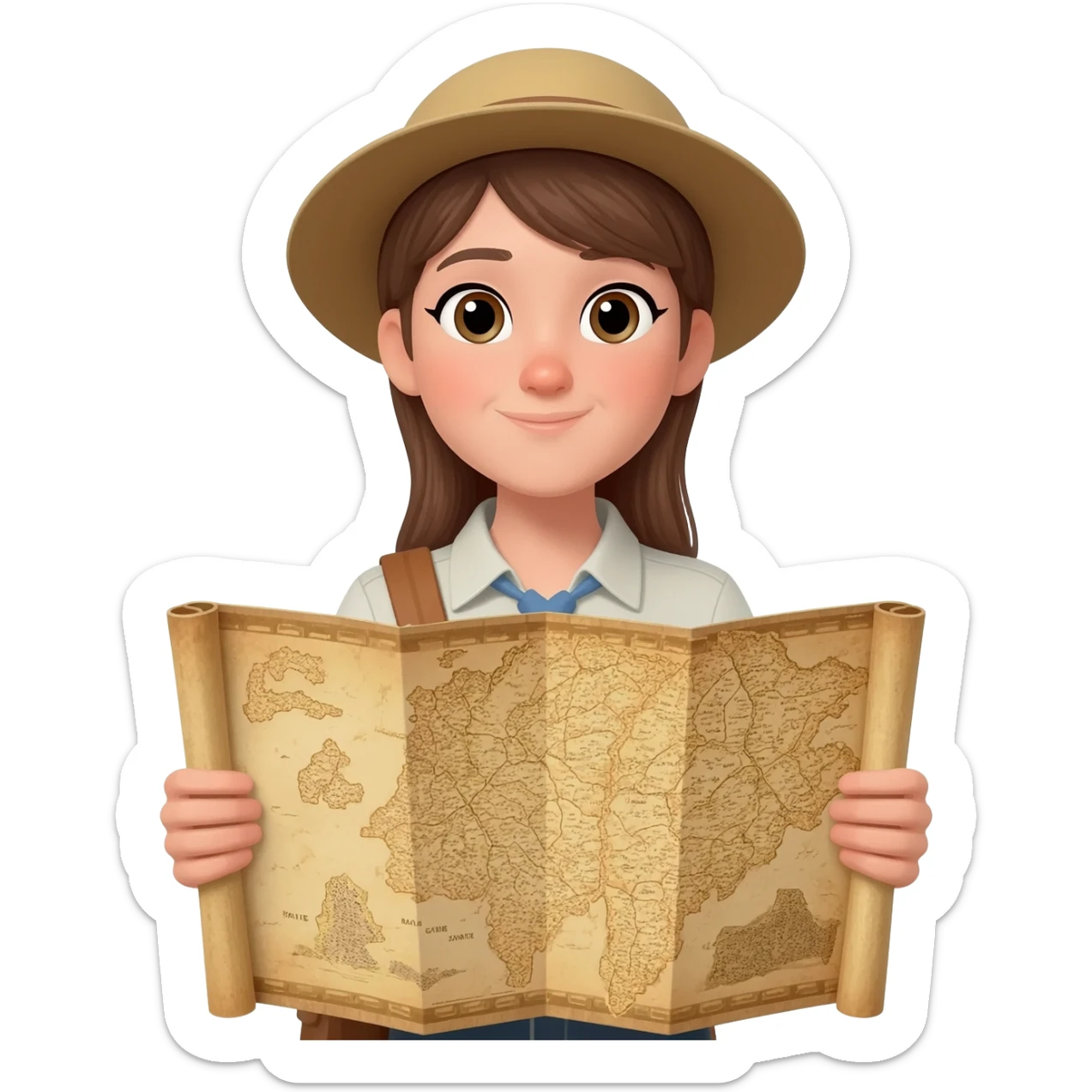 archaeologist girl is holding a map sticker