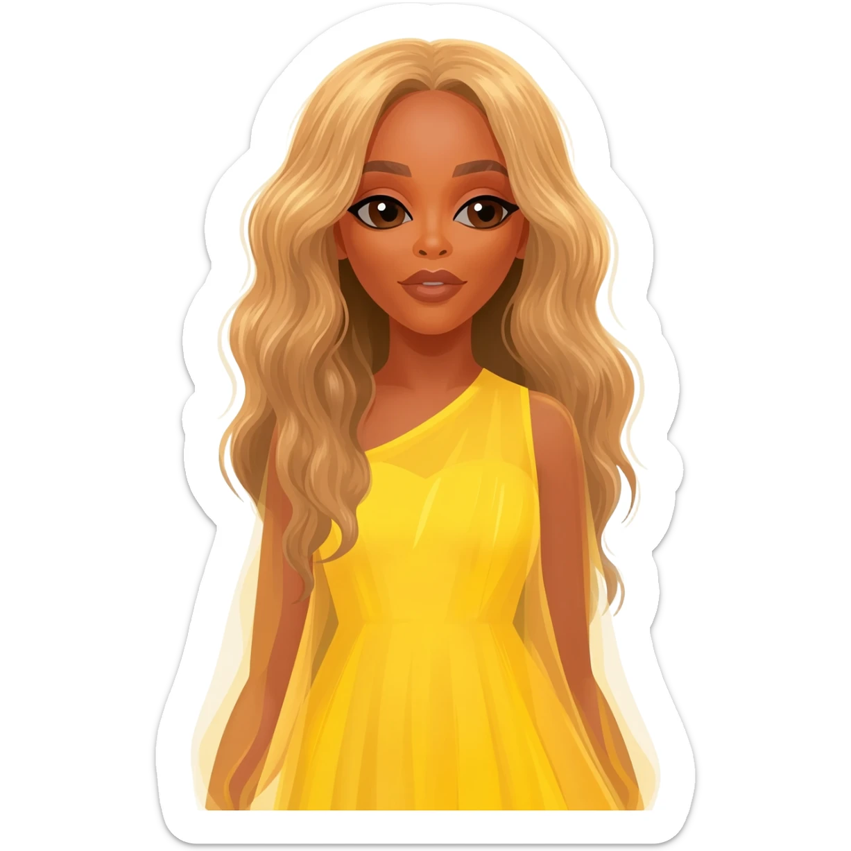 Beyonce with long strawberry blonde hair, yellow dress sticker