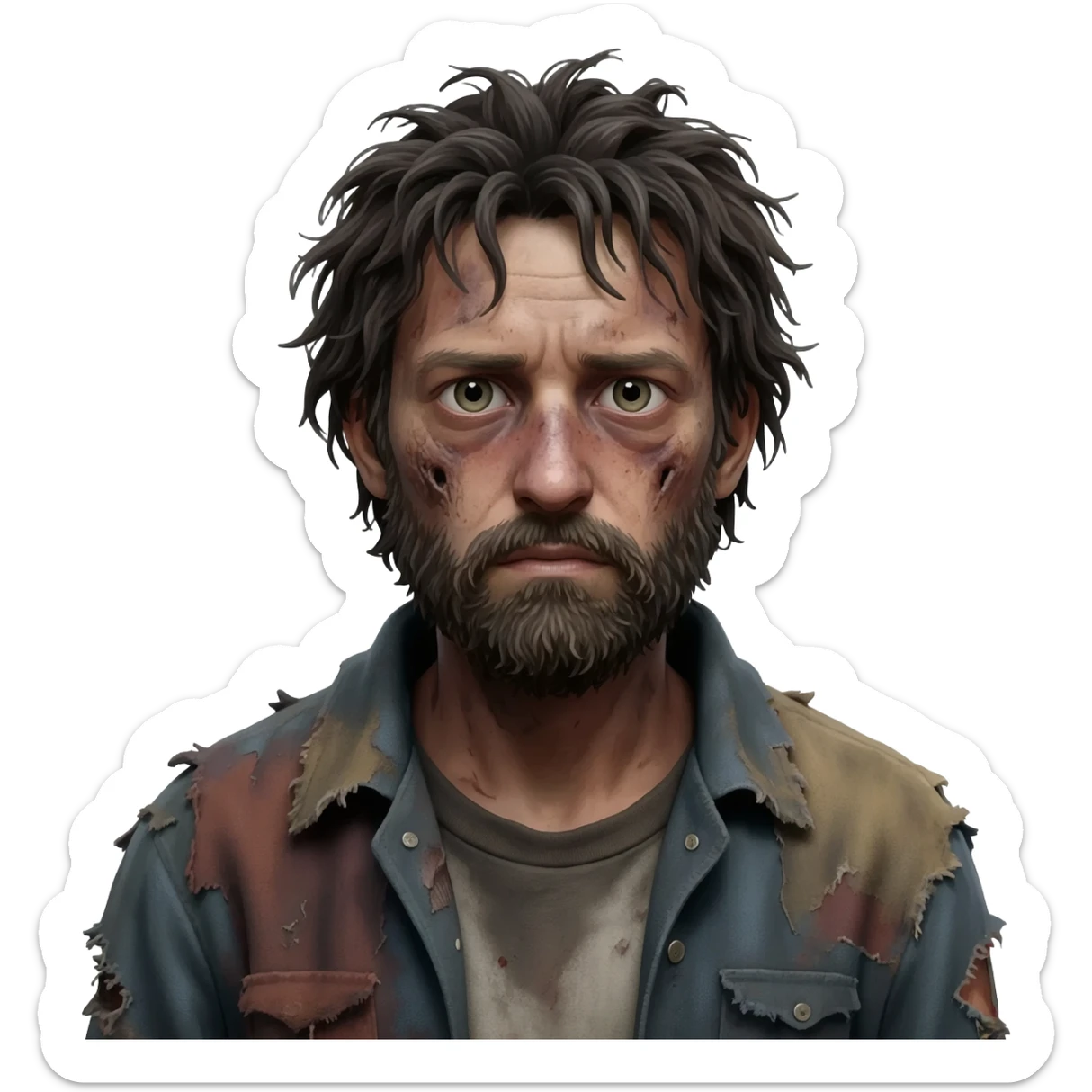 very dirty looking homeless person sticker