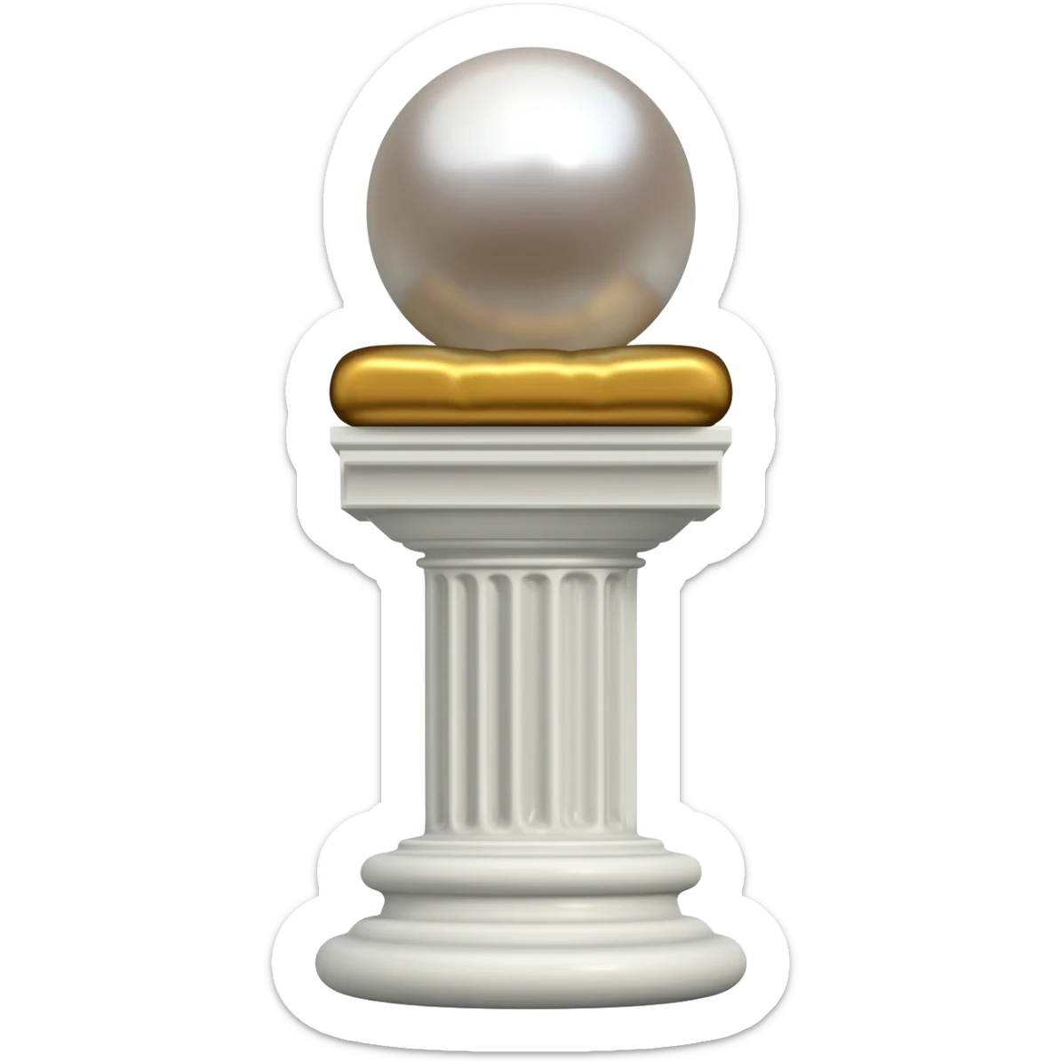 Beautiful precious tall Greek White marble pedestal with a gold cushion laying on top of it with a big shiny pearl-sphere-orb laying on it sticker