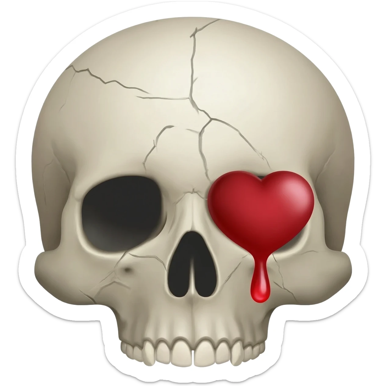 Skull crying heart tears down face sticker