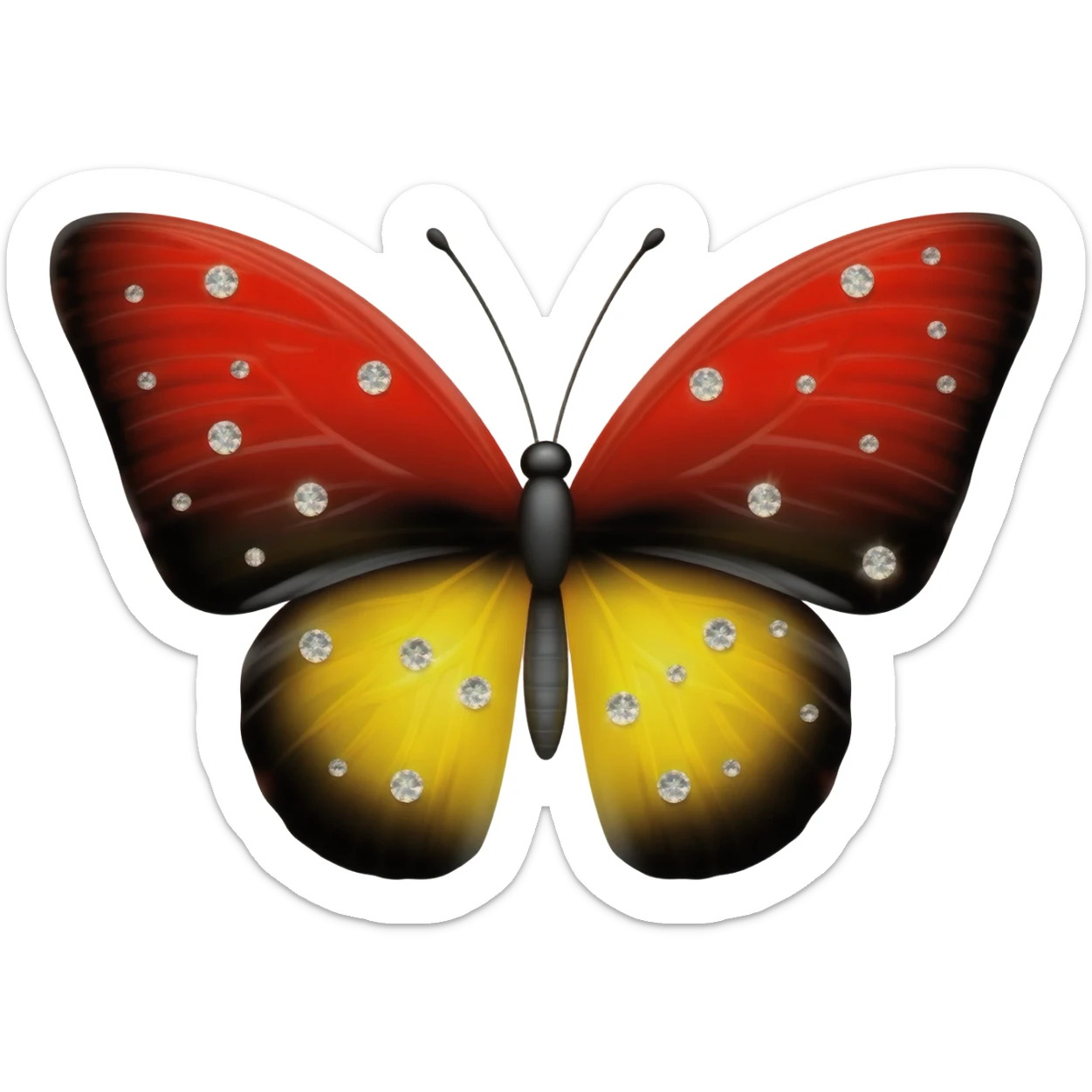 A beautiful butterfly with red, yellow and black combination with tiny diamonds on the wings sticker