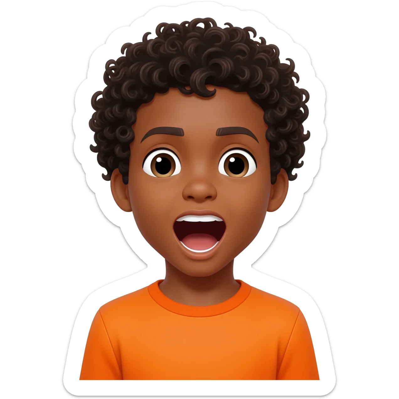 black boy curly hair orange shirt yawning sticker