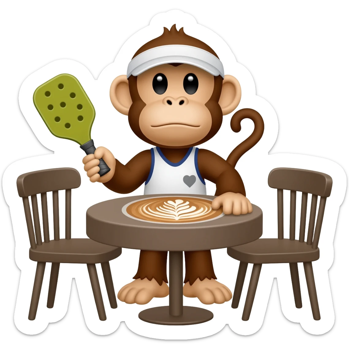 Picklball playing monkey in a coffee sticker