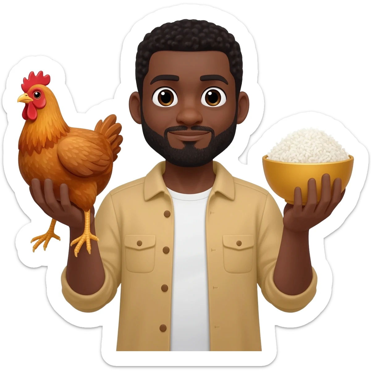 a black guy with chicken in this left hand and a rice in this other sticker