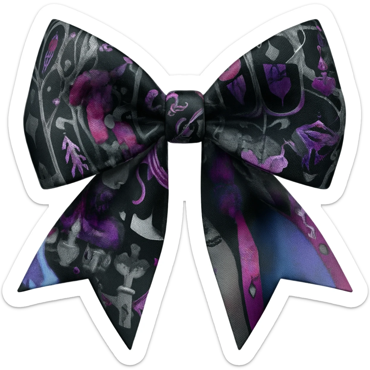 Whimsigothic realistic highly detailed fabric  large size bow in whimsy gothic pattern, isolated, 3d rendering, 8k sticker