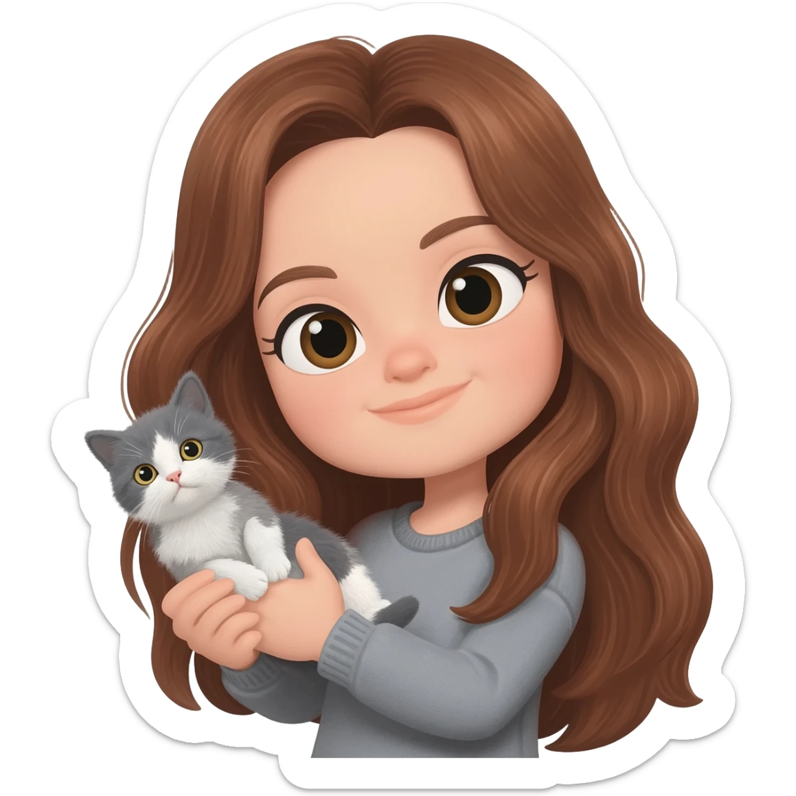 british Baby cat Ay11 with girl long brown hair sticker