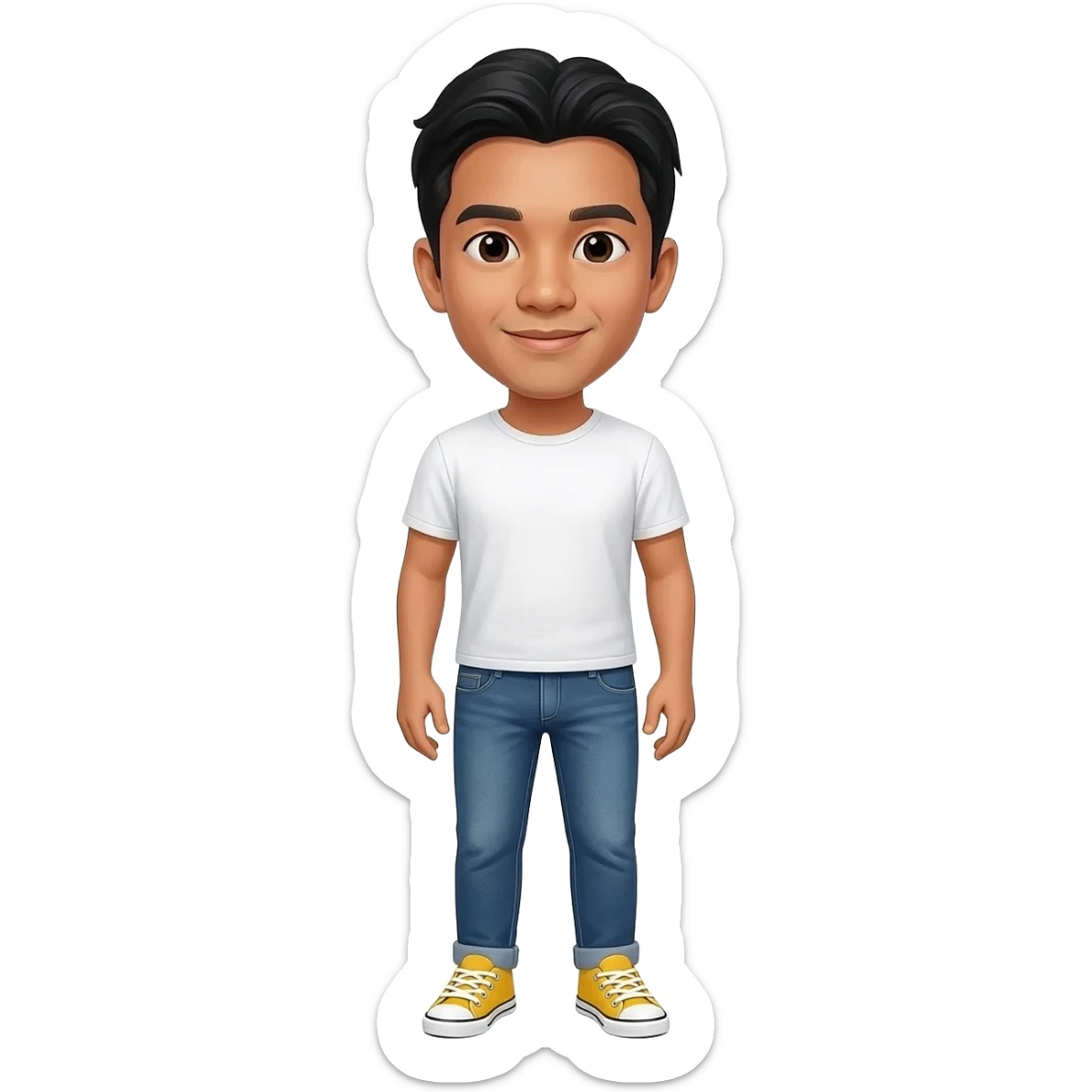 Filipino man white t-shirt denim jeans with yellow sneakers  sticker