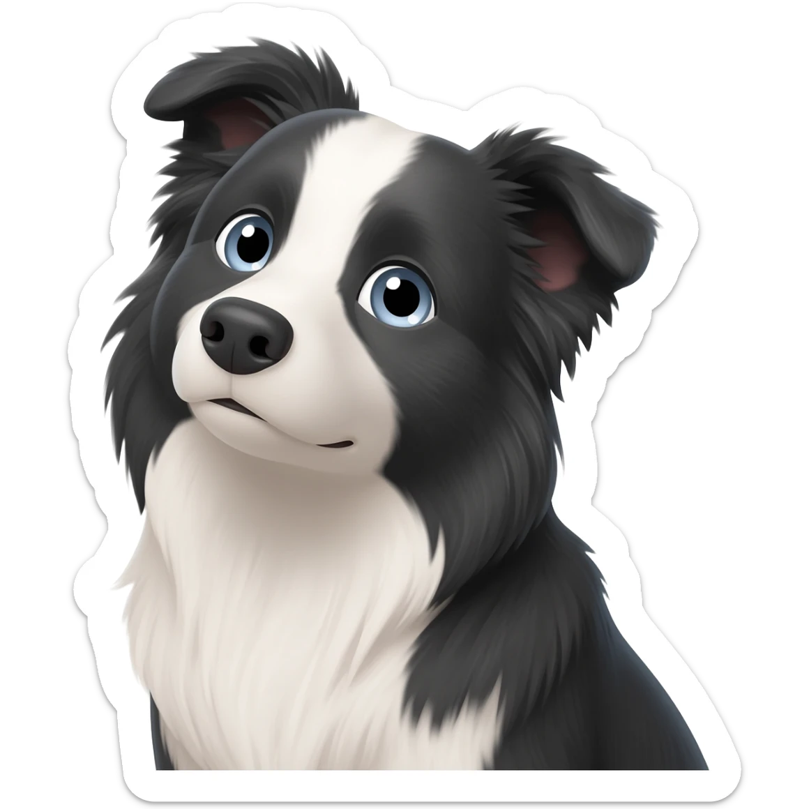 Face of senior female working border collie emoji with grey blue eyes tilted head sticker