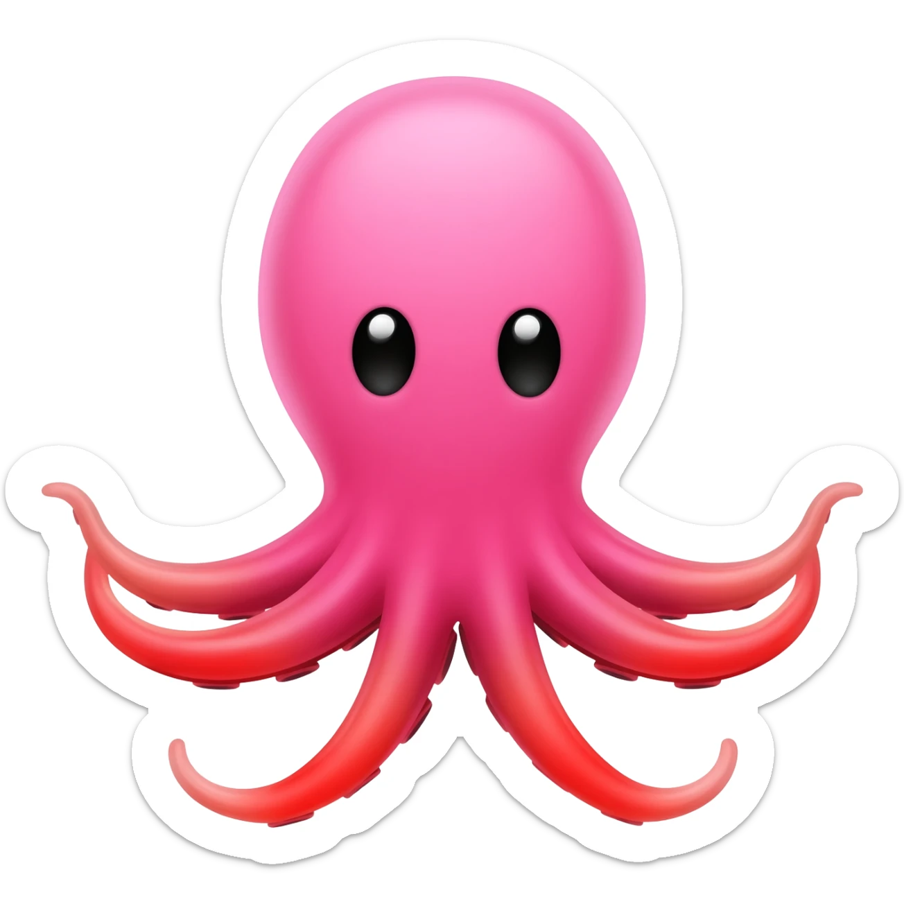 Un pulpo caricaturesco de frente, con cabeza grande y redonda rosada, dos ojos negros con brillo blanco, sin boca visible, parte inferior rojo-rosada y tentáculos curvados abiertos hacia los lados. 🐙 sticker