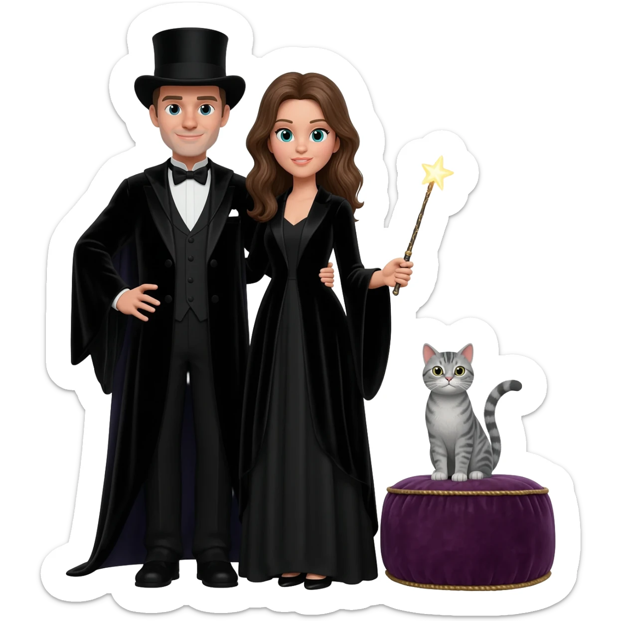 magician couple and their pet cat sticker