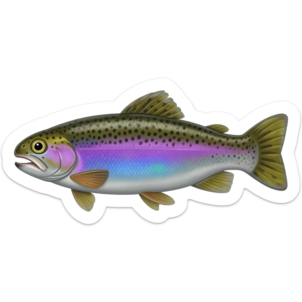 realistic rainbow trout fish bright purple blue green yellow white with black speckles sticker