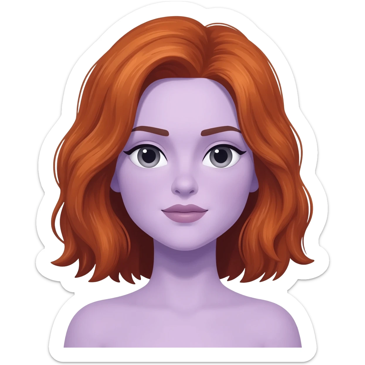like the apple woman emoji, but with auburn hair and pale lavender skin sticker