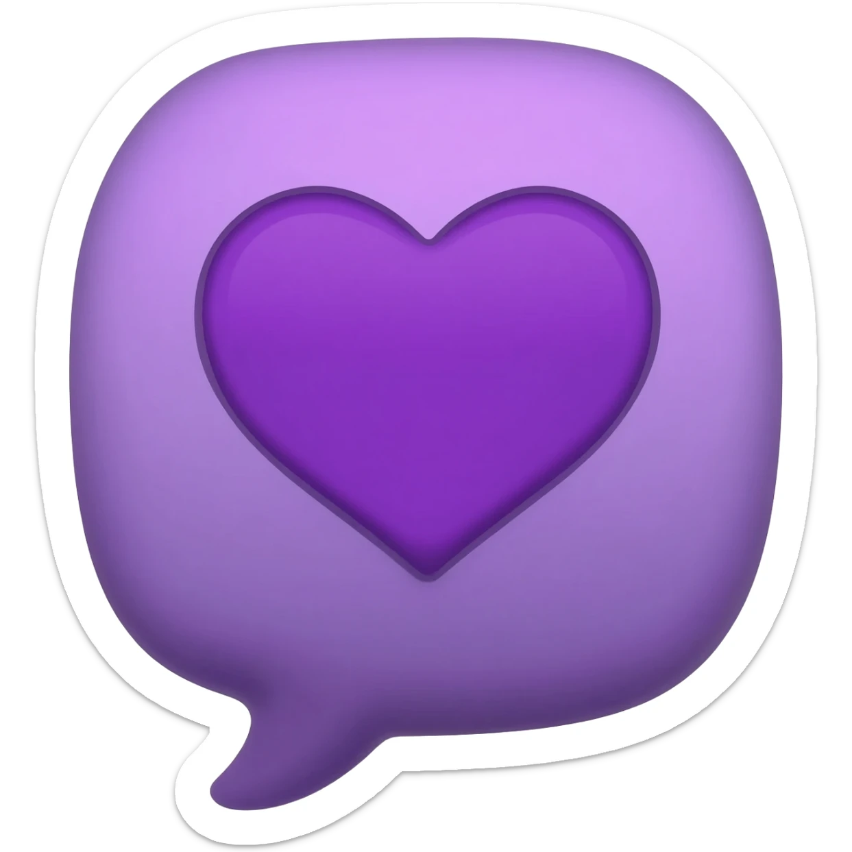 close-up of an iPhone screen with a purple speech bubble emoji containing a purple heart, Apple style, minimal sticker