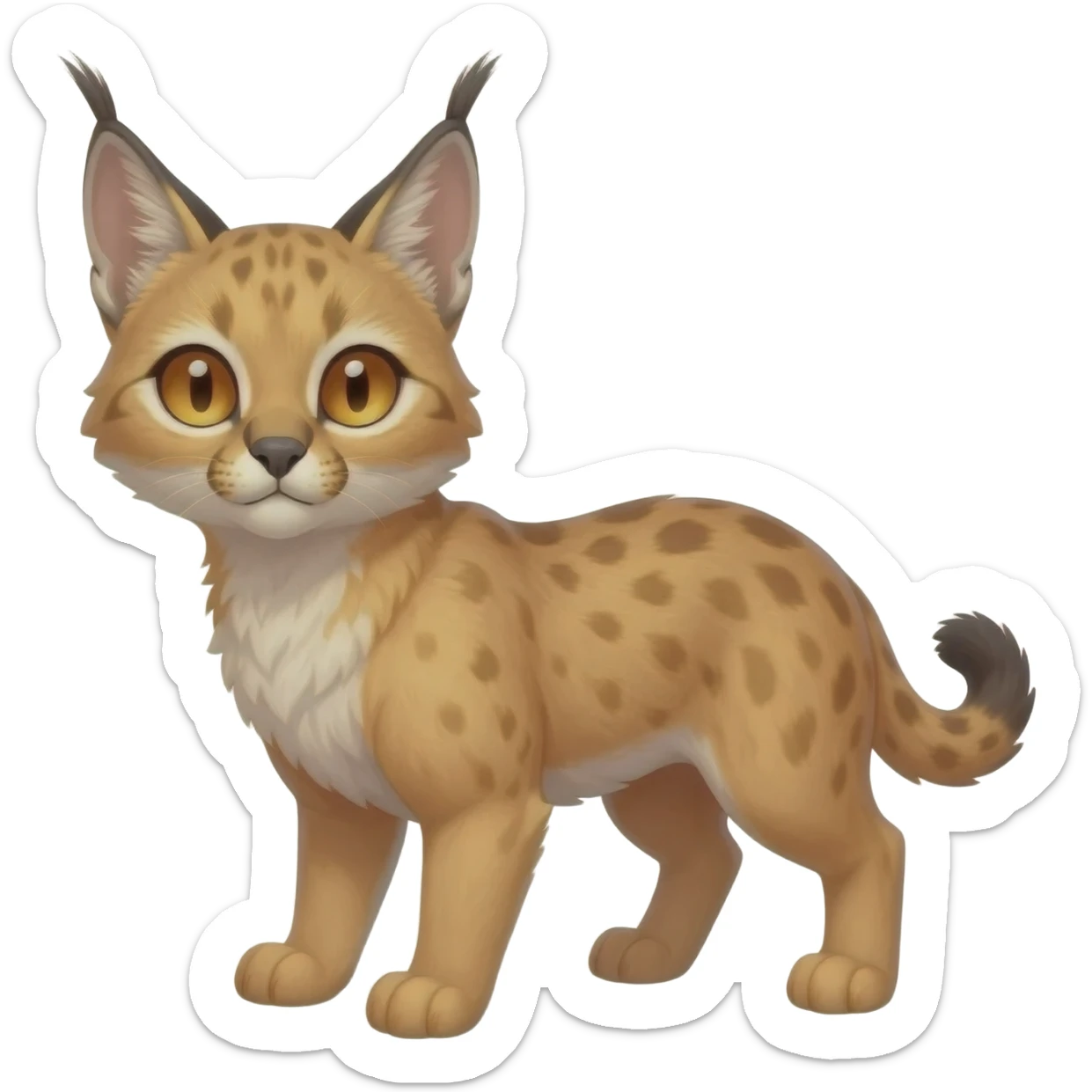 Big-eared big-eyed cute realistic animalistic feral digitigrade 4-legged anime-styled Meloetta-Furret-Sergal-Caracal-Bobcat-Serval-hybrid-fusion-creature-animal, full body sticker