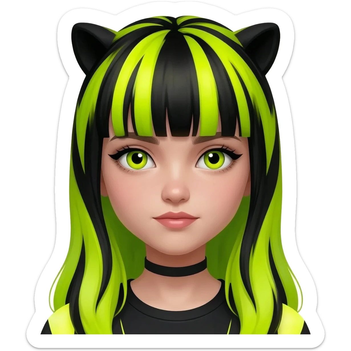 scene girl with raccoon striped neon hair sticker