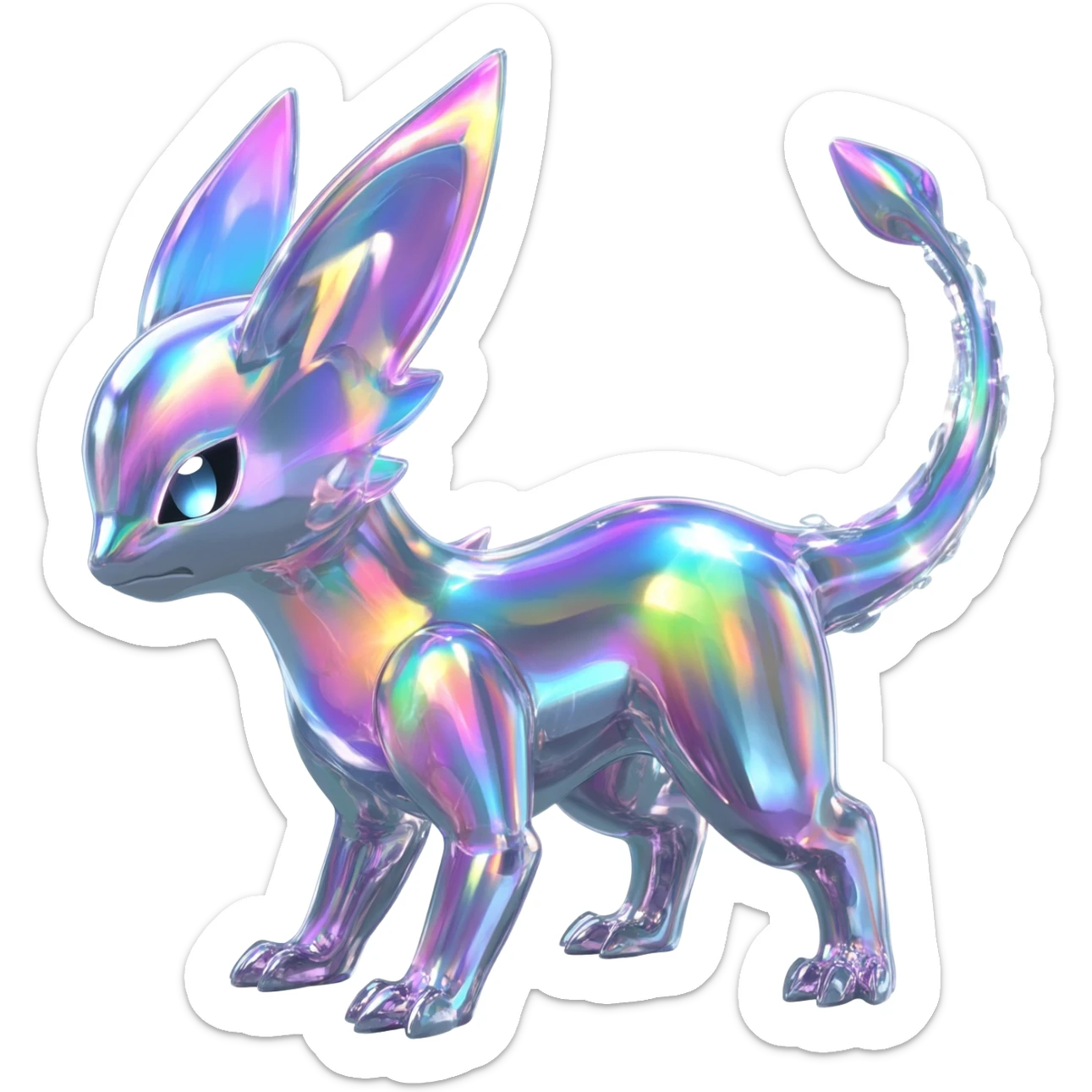  Epic legendary rare Shiny sparkly transparent bioluminescent luminescent vibrant bright pastel dark exotic iridescent colorful gradients futuristic modern metallic glossy glittery fantasy-cyber-Protogen-Fakémon-Pokémon-Vernid-creature sticker