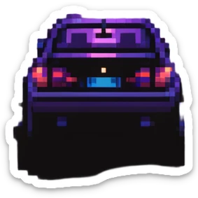 car driving through neon city streets at night with purple and blue lighting sticker