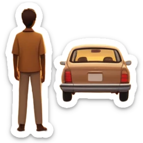 A parked car rests on the side of a long with a person outside , empty road stretching toward a golden sunset. The sky glows with warm colors, and the landscape ahead feels open, peaceful, and full of promise. love  sticker
