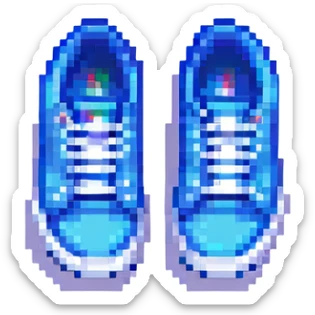 Change the sneakers to blue color, keep pixel art style and transparent background. sticker