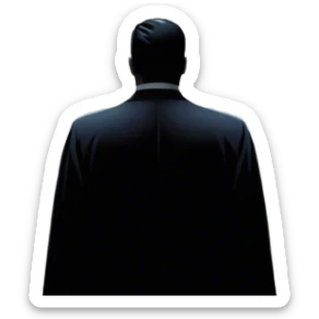 A dramatic, large collage featuring sinister villains and Alfred Hitchcock's silhouette. In the background, Gotham's gloomy cityscape with dim lighting. A flock of black birds flies ominously overhead. The atmosphere is tense, suspenseful, and mysterious. Transparent background. sticker