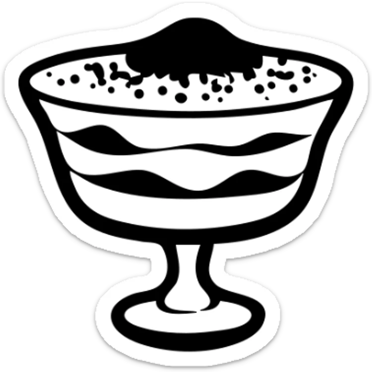 Tiramisu dessert in a glass dish with layers and cocoa powder on top sticker