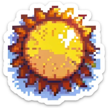 A sun illustrated in a pixel art style, reminiscent of retro video games sticker