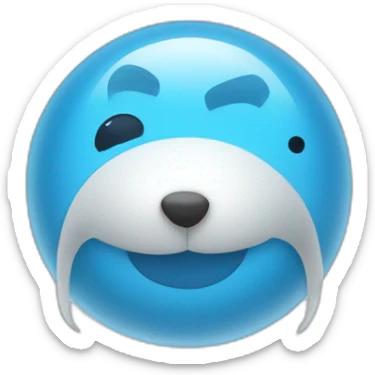 Blue seal with white nose and a pin ball at the end of the nose and a light blue collar sticker