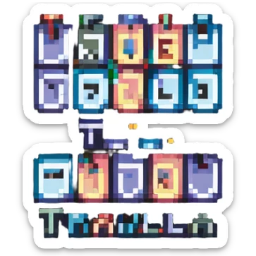pixel art scene of musical notes and the words 'tralalero tralala' in retro game font sticker