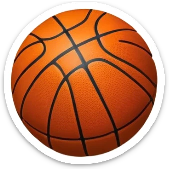 Cinematic Realistic image of a basketball resting on a polished court surface, with finely detailed textures and subtle reflective highlights, evoking a sense of calm before the game’s intensity sticker