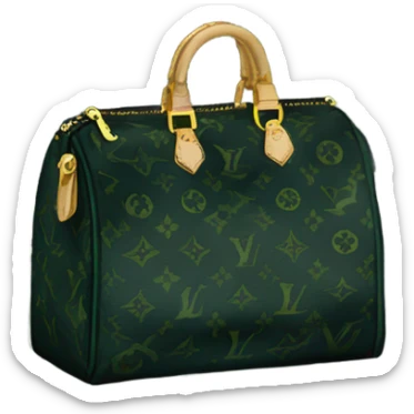 Black Designer Louis Vuitton bag with dark green monogram and dark green trim and gold details sticker