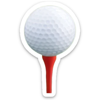A golf ball resting on the grass of a lush golf course, with a golf club positioned nearby, ready for the next shot. The background features rolling green hills and a clear sky, highlighting the serene and precise nature of the sport. sticker