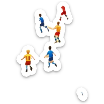 A mini-football match in an indoor sports hall with wooden flooring and clear field markings. The scene shows a vibrant game in action, with players positioned on the court, the goalposts visible, and the atmosphere filled with energy and focus. sticker