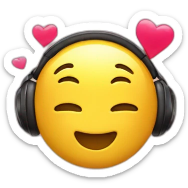 yellow emoji who has hearts in his ears and loves music sticker