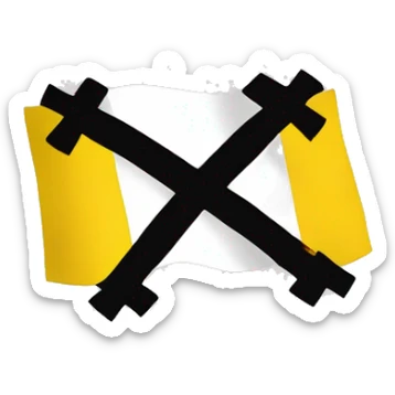 Create an emoji of a pirate flag with a bold yellow cross on a white background, symbolizing strength and unity, with a minimalistic and modern twist. sticker