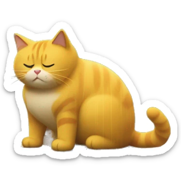 On a rainy night, a fat yellow cat was eating a McDonald's on a busy bridge,The cat was getting ready to jump sticker