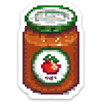 pixel art style can of Chef Boyardee pasta, simplified details, retro video game look, small size sticker