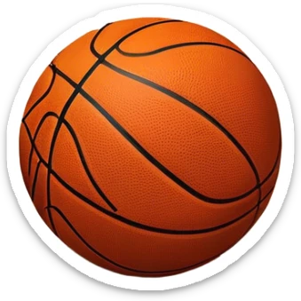 Cinematic Realistic image of a basketball resting on a polished court surface, with finely detailed textures and subtle reflective highlights, evoking a sense of calm before the game’s intensity sticker