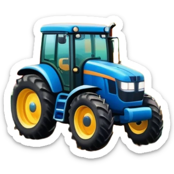 An icon showing close-up tractor in a colorful rural landscape, inspired by Farming Simulator 23. The design features vibrant fields, barns, and crops under a bright sky, with tractors working the land. The peaceful and immersive farming environment is highlighted with a transparent background sticker