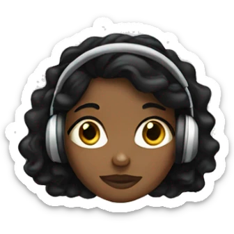 Brown girl with black wavy hair with headphones sticker