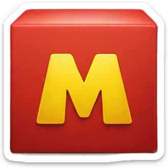 a red box with a yellow m on it and yellow handles on the top  sticker