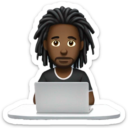 Black-guy-with-dreads-wearing-black-trackstuit-sitting-down-on-chair facing-foward-focused-on-laptop-computer- sticker